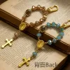 New cross-border Amazon Cross heart keychain pendant, exquisite crystal bead beaded couple gift pendant details Picture